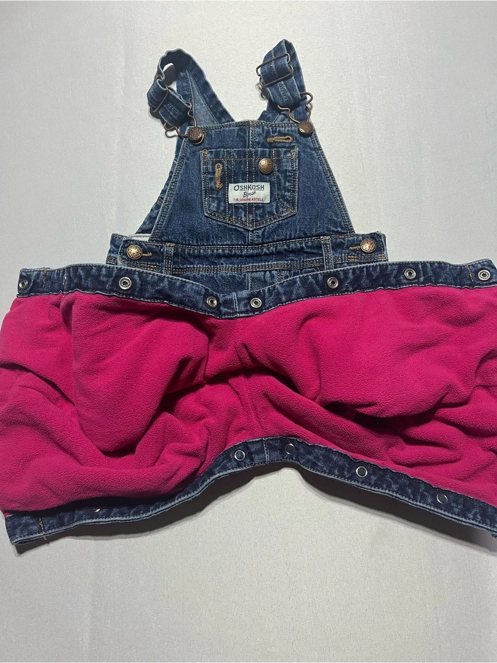 OshKosh B'gosh Girls 12M Dark Blue Denim Fleece Lined Snap Closure Overalls